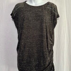 Cato dark heathered gray short sleeve top with perforated detail, size L